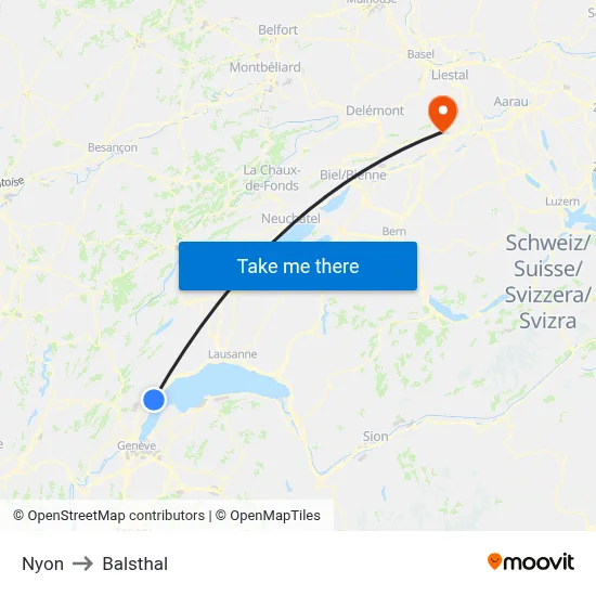 Nyon to Balsthal map