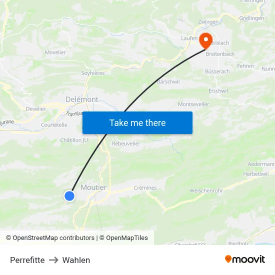 Perrefitte to Wahlen map