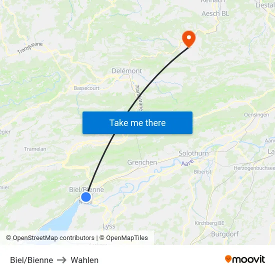 Biel/Bienne to Wahlen map