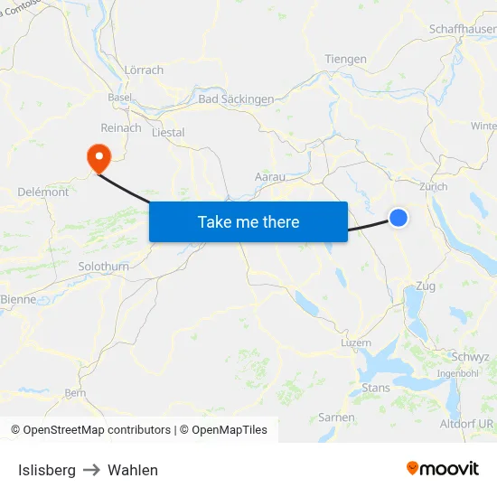 Islisberg to Wahlen map