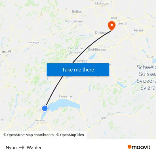 Nyon to Wahlen map