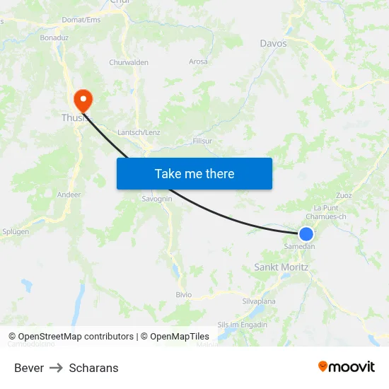 Bever to Scharans map