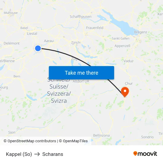 Kappel (So) to Scharans map