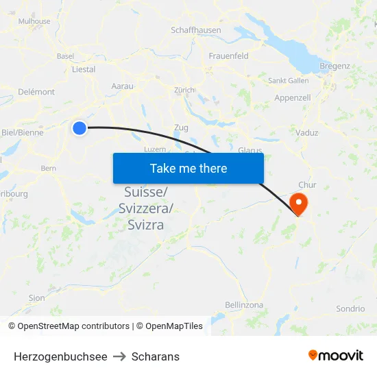 Herzogenbuchsee to Scharans map