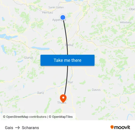 Gais to Scharans map