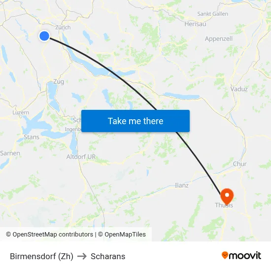 Birmensdorf (Zh) to Scharans map