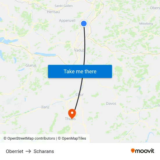 Oberriet to Scharans map