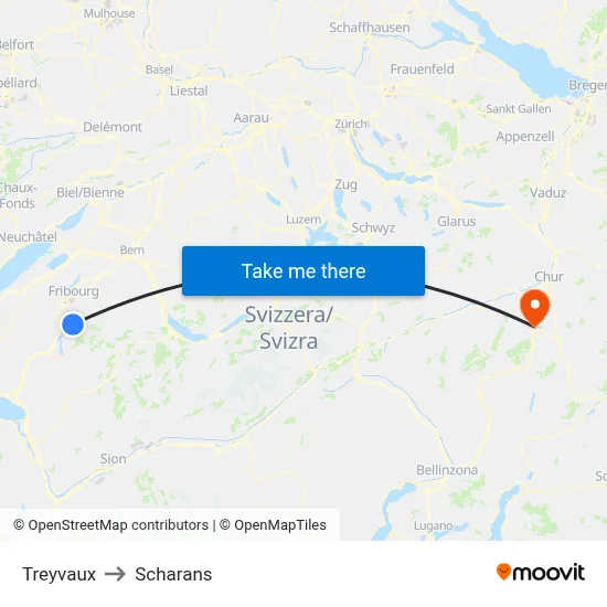 Treyvaux to Scharans map