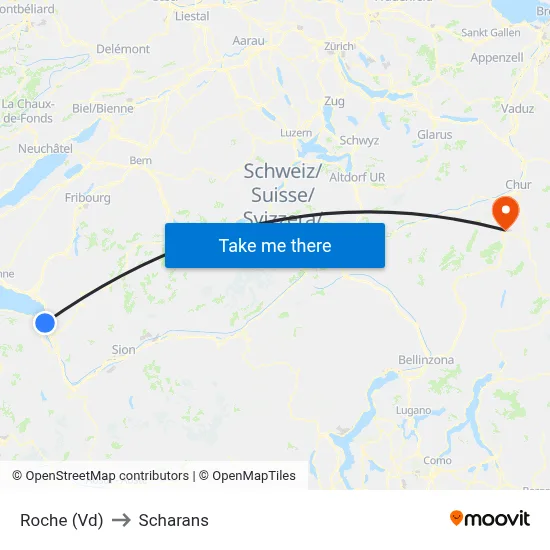 Roche (Vd) to Scharans map