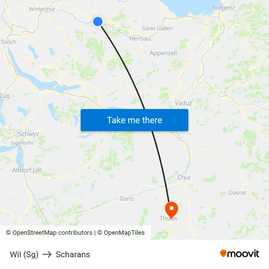 Wil (Sg) to Scharans map