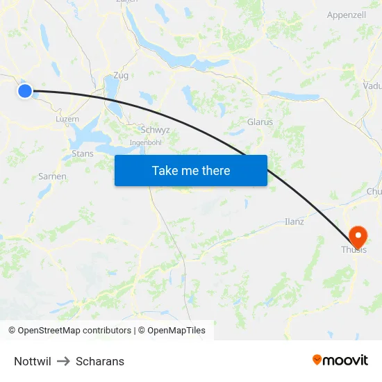 Nottwil to Scharans map