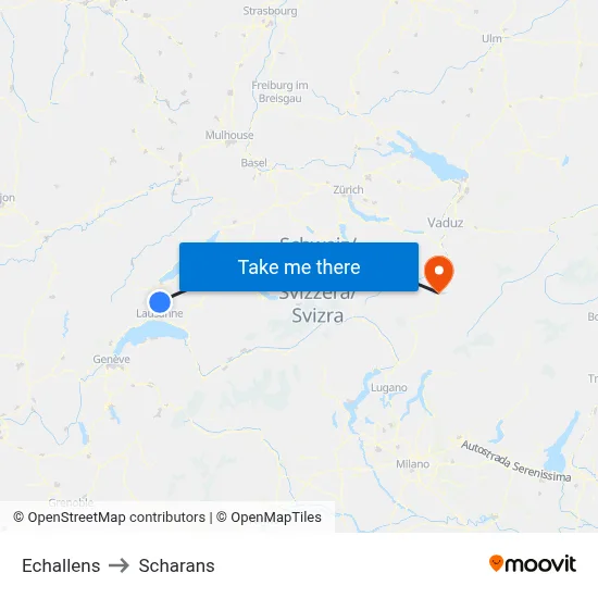 Echallens to Scharans map
