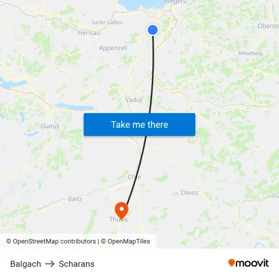 Balgach to Scharans map