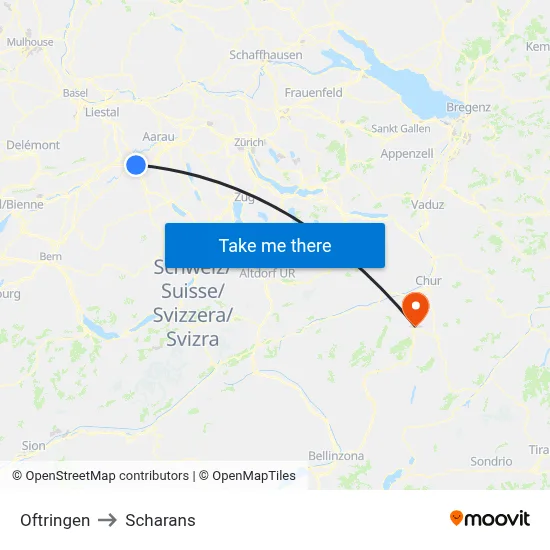 Oftringen to Scharans map