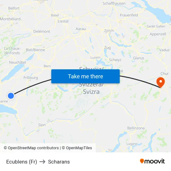 Ecublens (Fr) to Scharans map