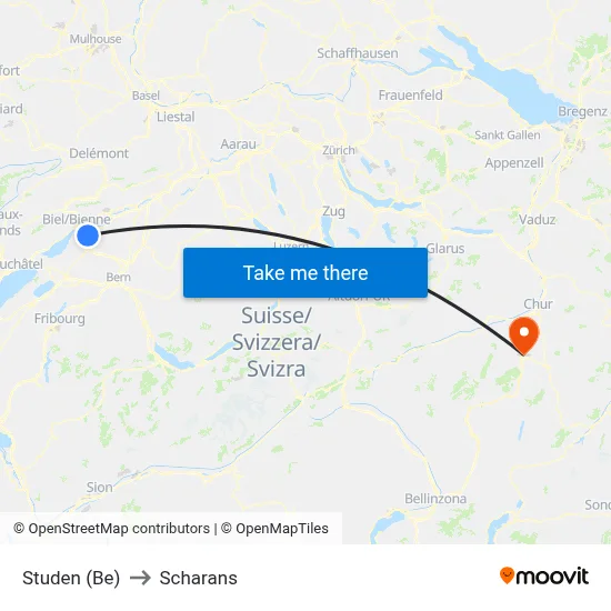 Studen (Be) to Scharans map