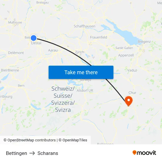 Bettingen to Scharans map
