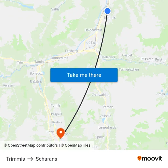 Trimmis to Scharans map