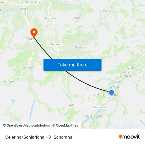 Celerina/Schlarigna to Scharans map
