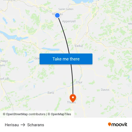 Herisau to Scharans map