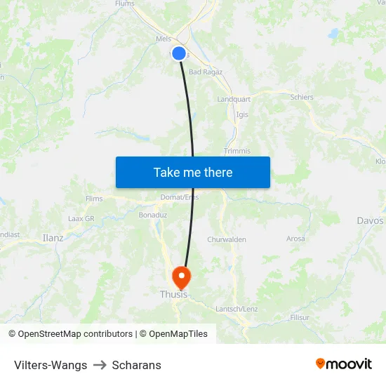 Vilters-Wangs to Scharans map