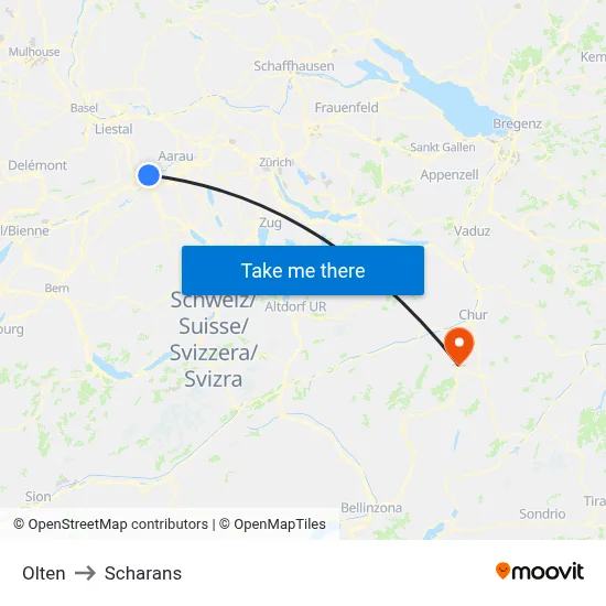 Olten to Scharans map