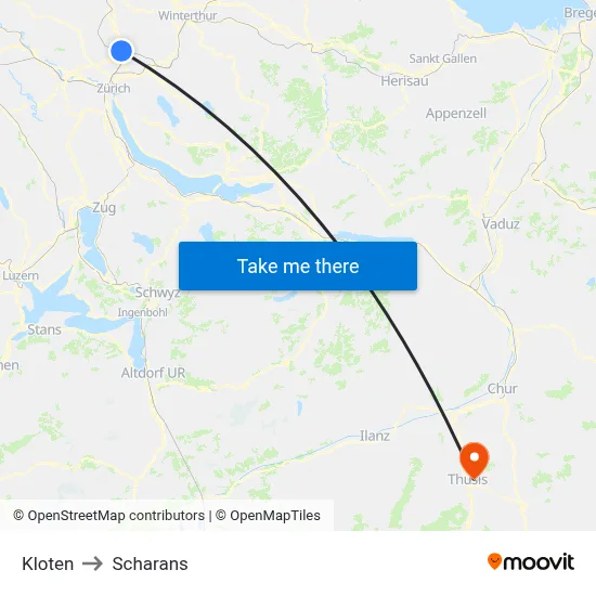 Kloten to Scharans map