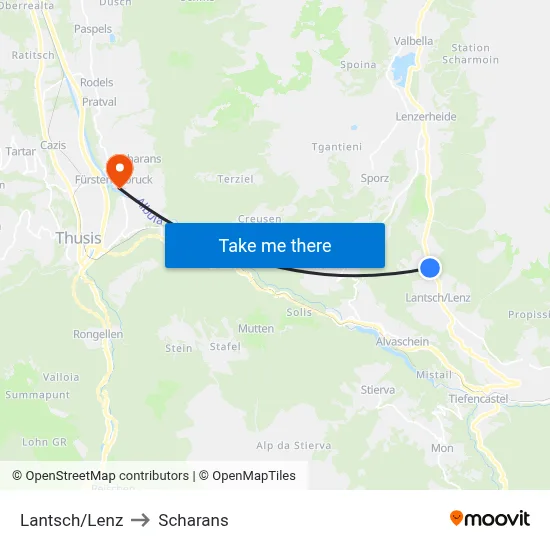 Lantsch/Lenz to Scharans map