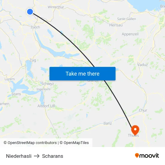 Niederhasli to Scharans map