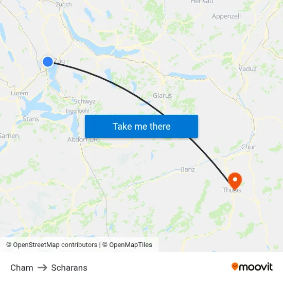 Cham to Scharans map