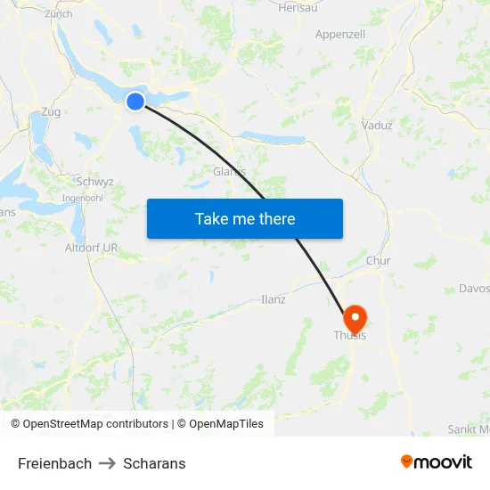 Freienbach to Scharans map