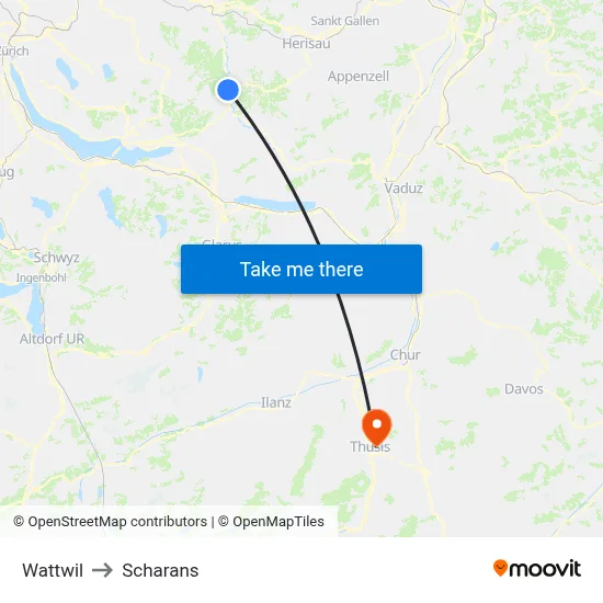 Wattwil to Scharans map