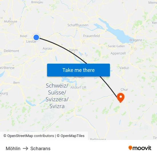 Möhlin to Scharans map