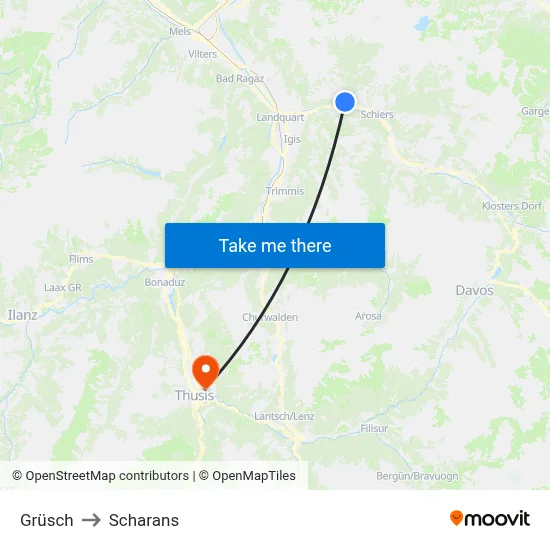 Grüsch to Scharans map