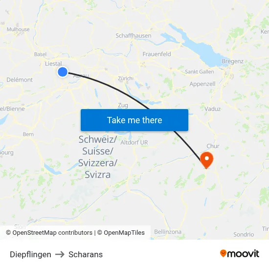 Diepflingen to Scharans map