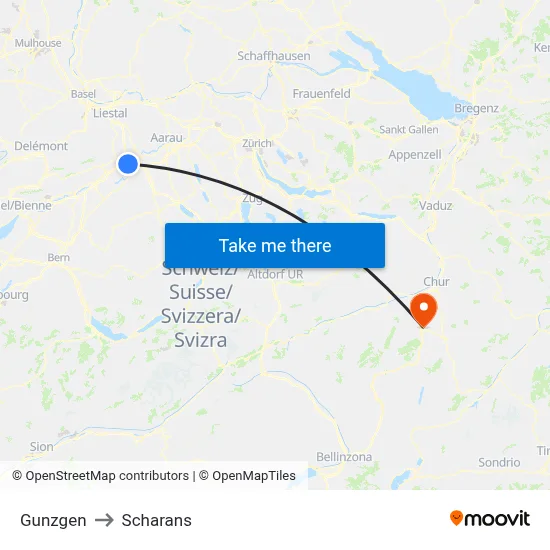 Gunzgen to Scharans map
