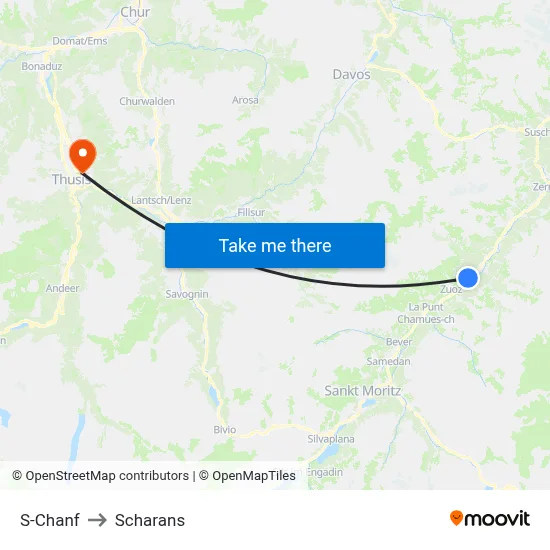 S-Chanf to Scharans map
