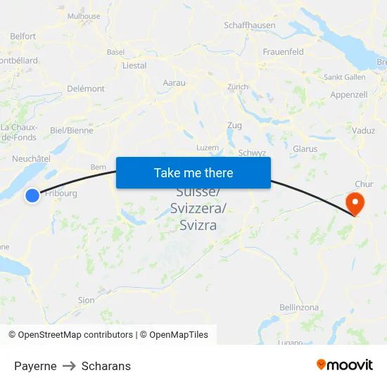 Payerne to Scharans map