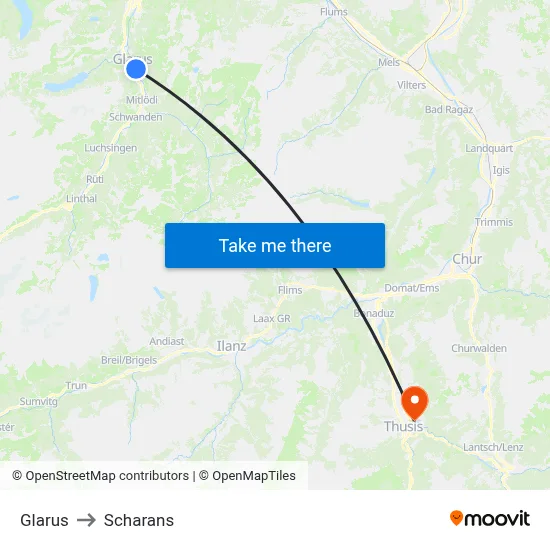 Glarus to Scharans map