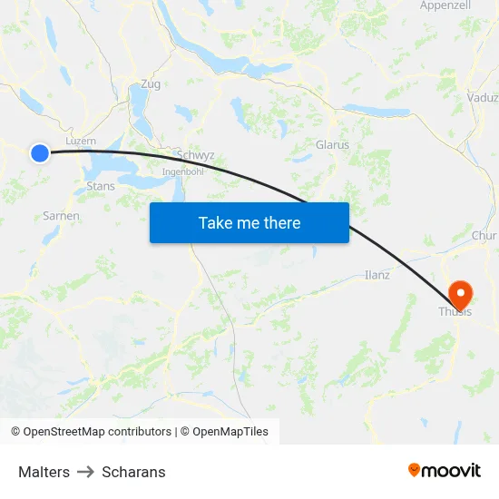 Malters to Scharans map