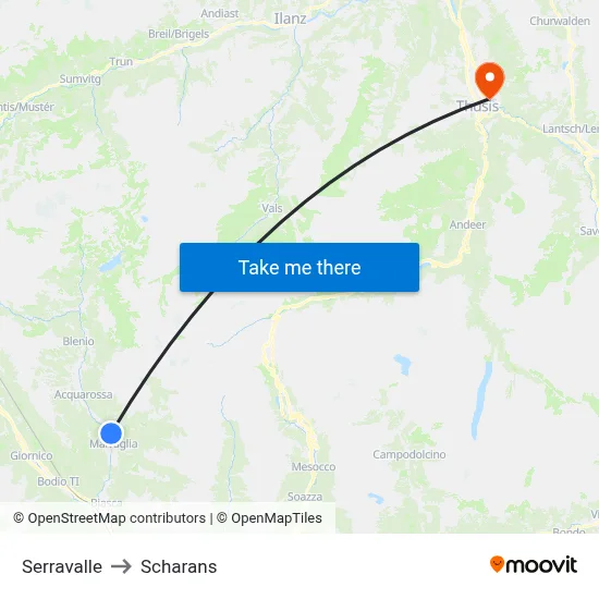Serravalle to Scharans map