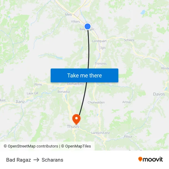 Bad Ragaz to Scharans map
