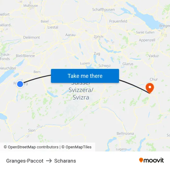 Granges-Paccot to Scharans map