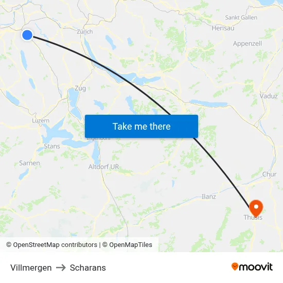 Villmergen to Scharans map