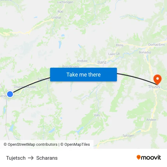 Tujetsch to Scharans map