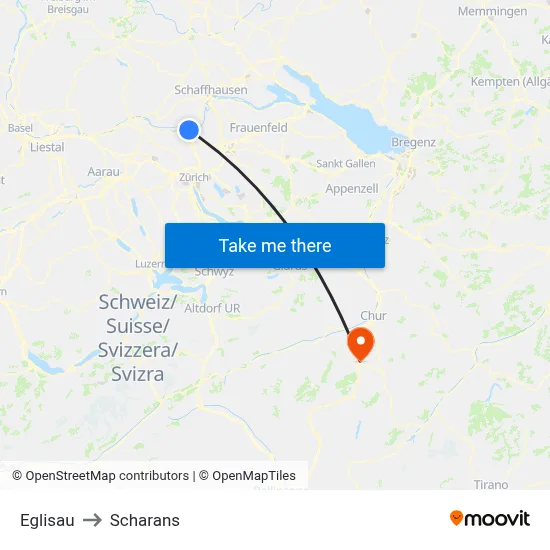 Eglisau to Scharans map