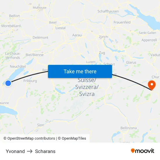 Yvonand to Scharans map