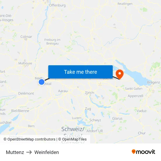 Muttenz to Weinfelden map