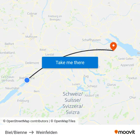 Biel/Bienne to Weinfelden map