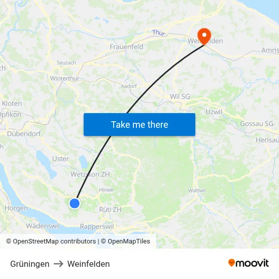 Grüningen to Weinfelden map